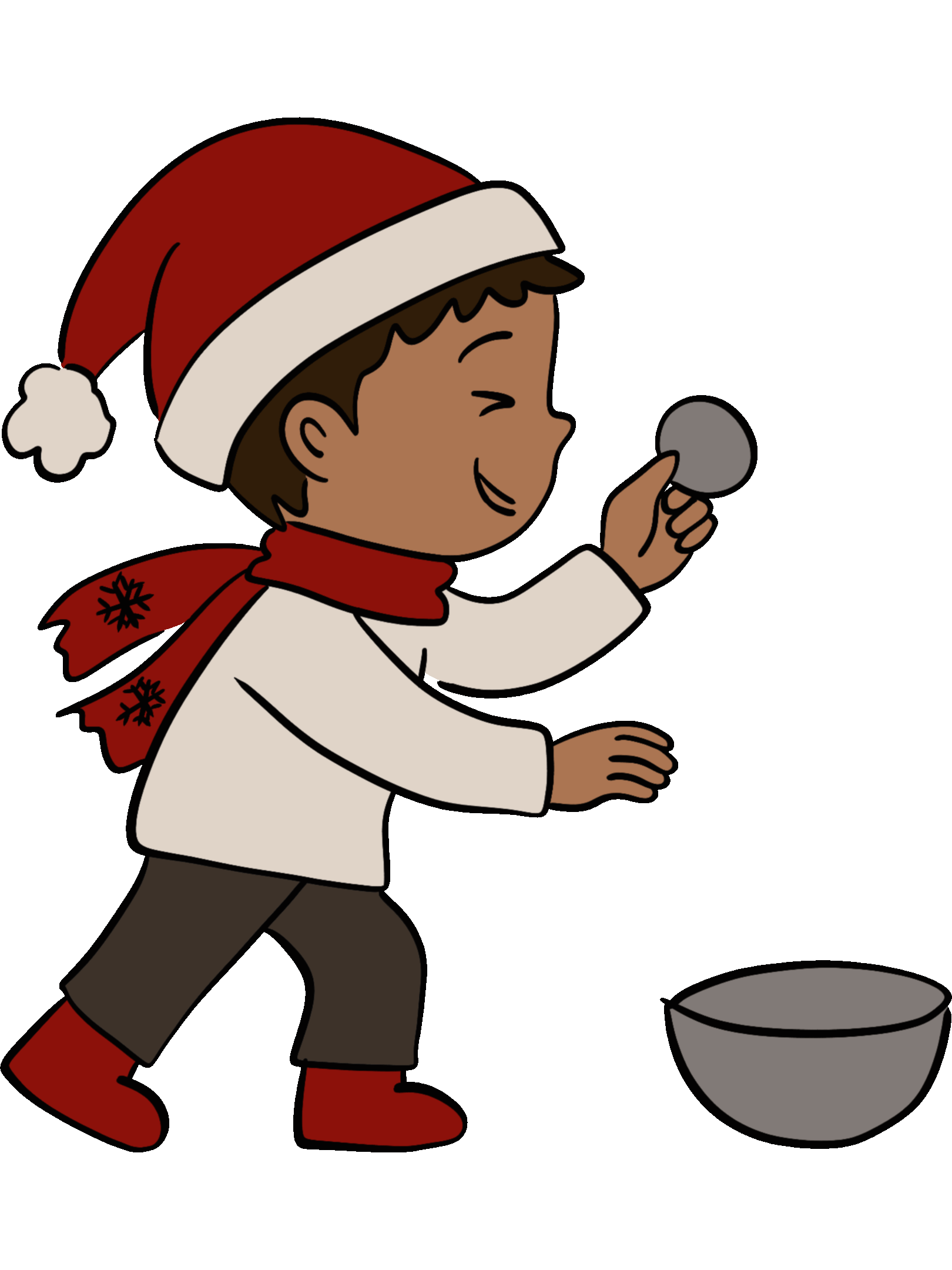 Ein Kind mit einem geschlossenen Auge wirft einen Ball in eine Schüssel