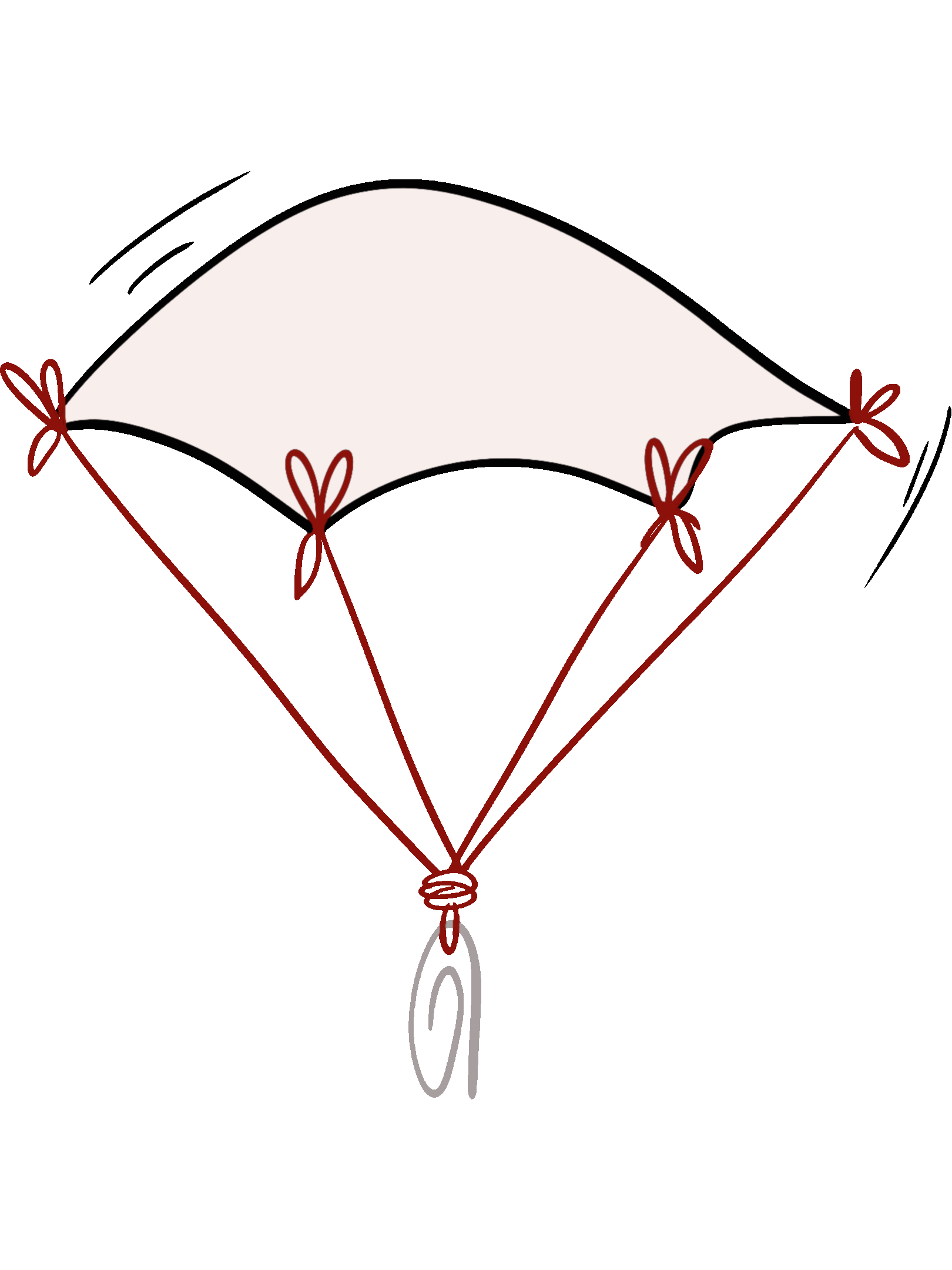 Ein Taschentuch, das wie ein kleiner Fallschirm aufgebaut ist