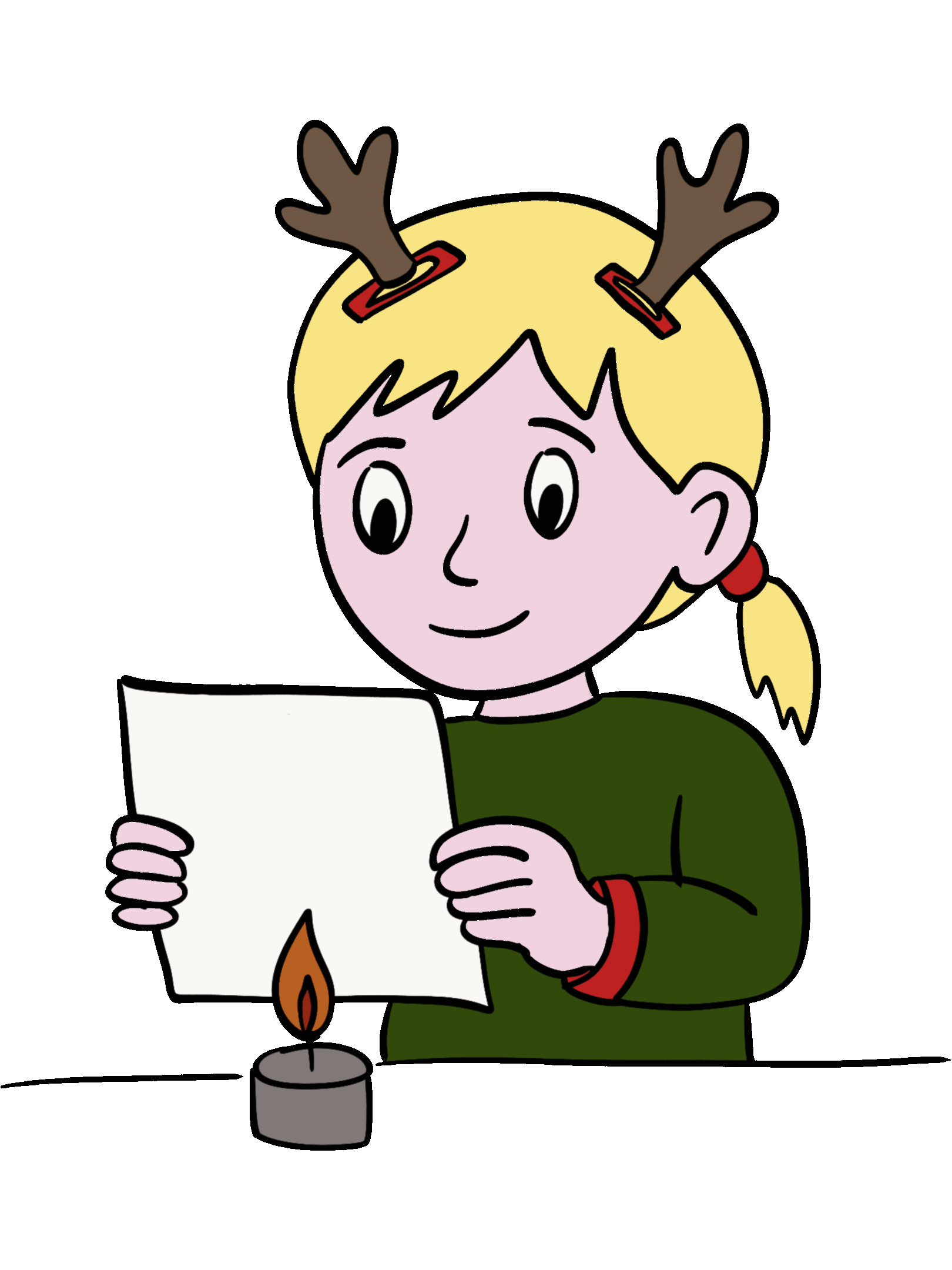 Ein Kind hält ein Blatt Papier über eine brennende Kerze, um eine unsichtbare Zitronensaft-Botschaft sichtbar zu machen